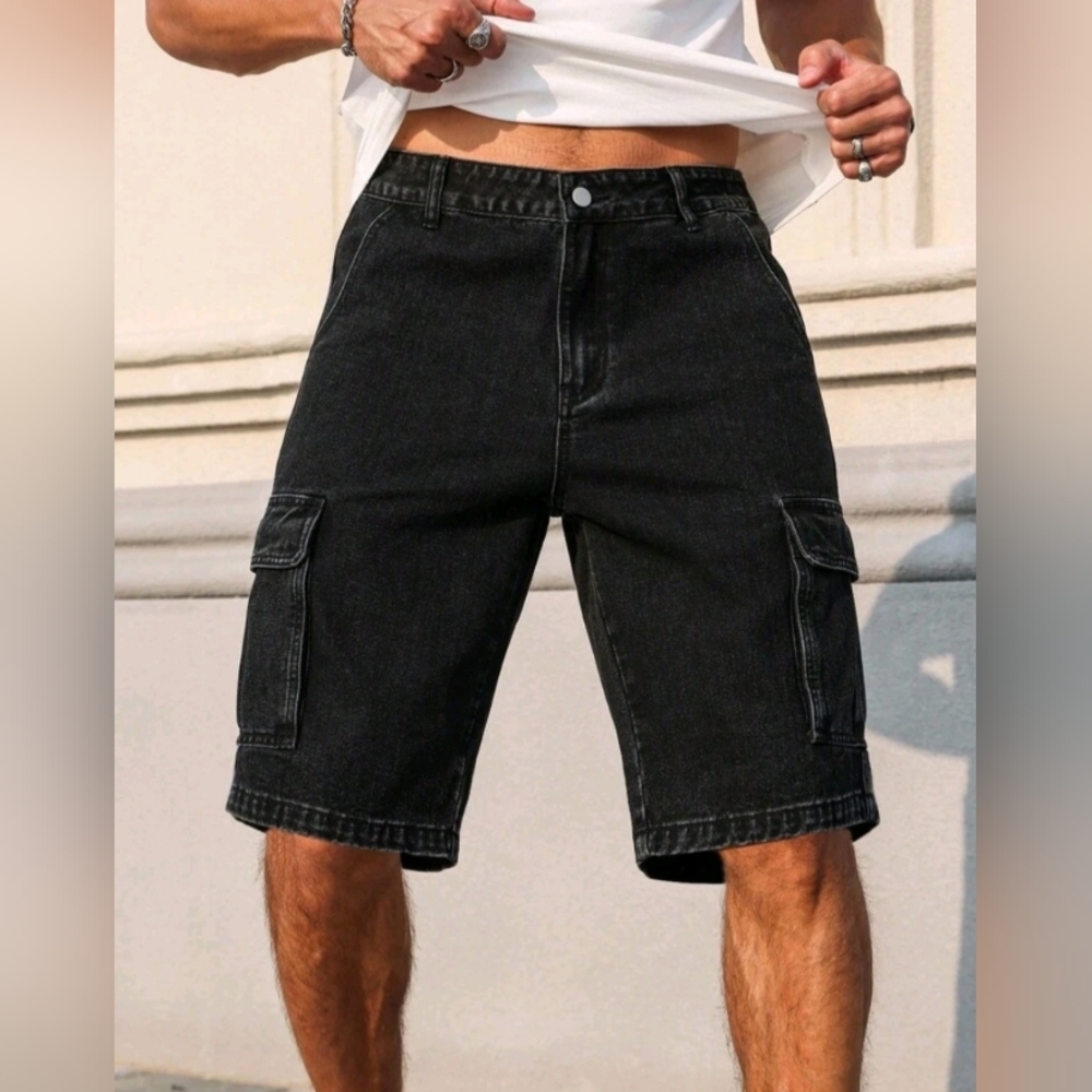 Manfinity Black Denim Cargo Pants Jeans New Without Tags (Size L) (40 Waist)
